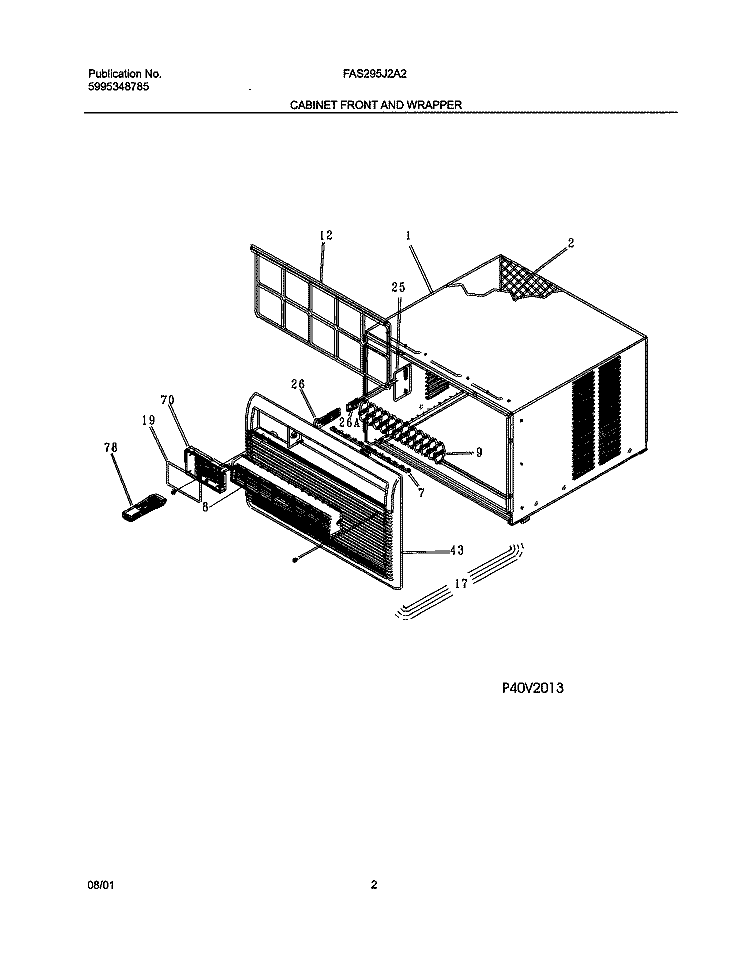 WRAPPER Diagram and Parts List for FAS295J2A2  Frigidaire Air Conditioner