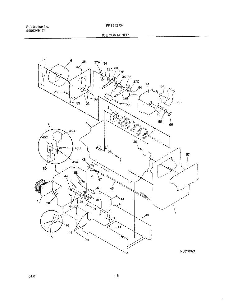 ICE CONTAINER Diagram and Parts List for FRS24ZRHB5  Frigidaire Refrigerator