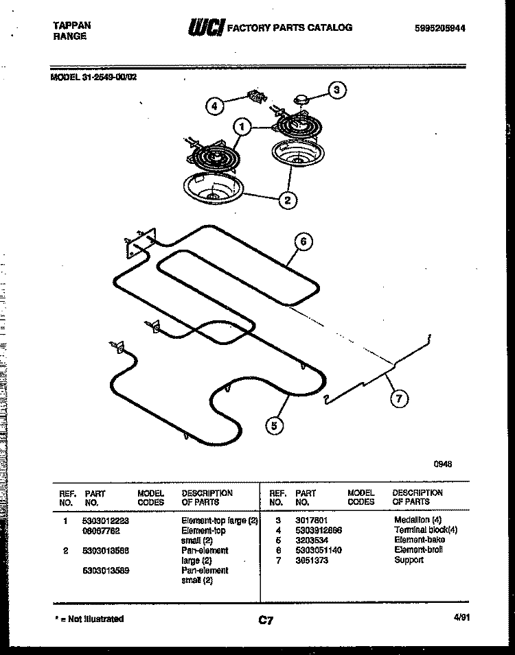 BROILER PARTS Diagram and Parts List for 31-2549-23-02  Tappan Range