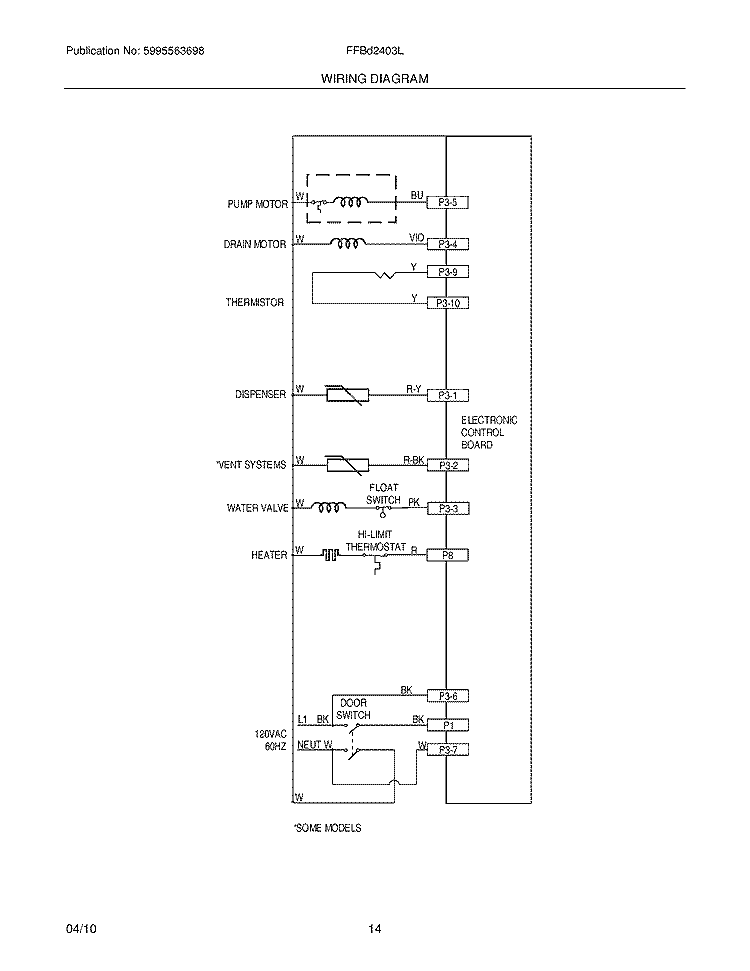 WIRING DIAGRAM Diagram and Parts List for FFBD2403LW0A  Frigidaire Dishwasher