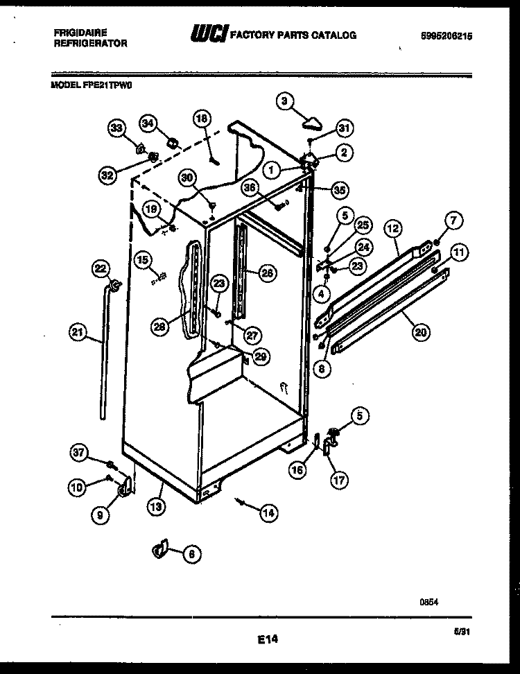 CABINET PARTS Diagram and Parts List for FPE21TPW0  Frigidaire Refrigerator