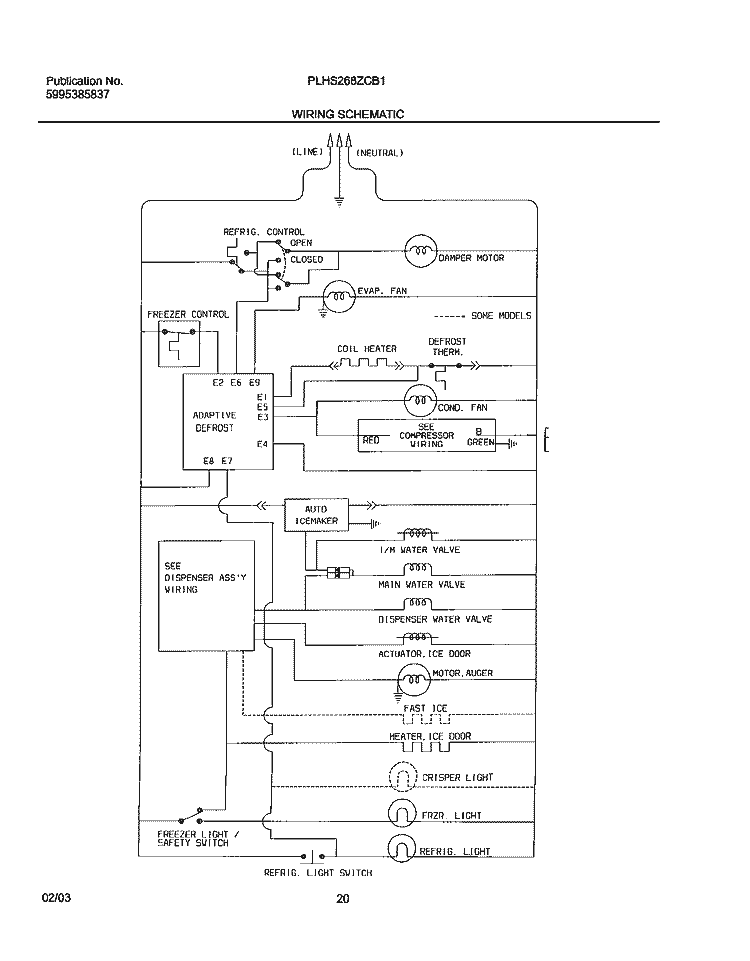 WIRING SCHEMATIC Diagram and Parts List for PLHS238ZCB1  Frigidaire Refrigerator