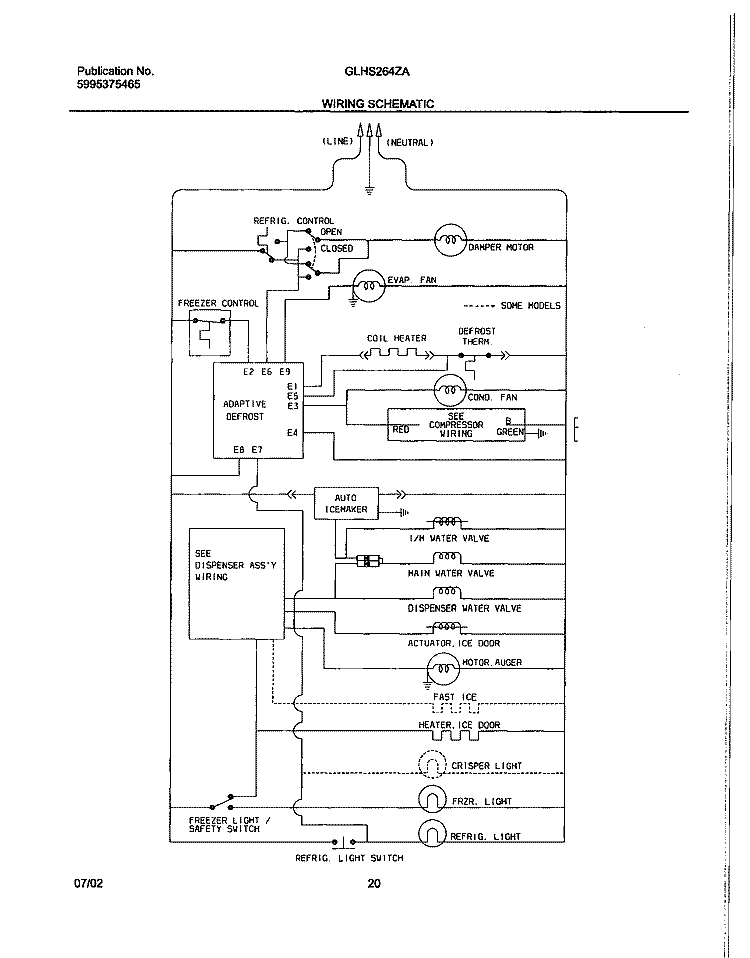 WIRING SCHEMATIC Diagram and Parts List for GLHS264ZAW3  Frigidaire Refrigerator