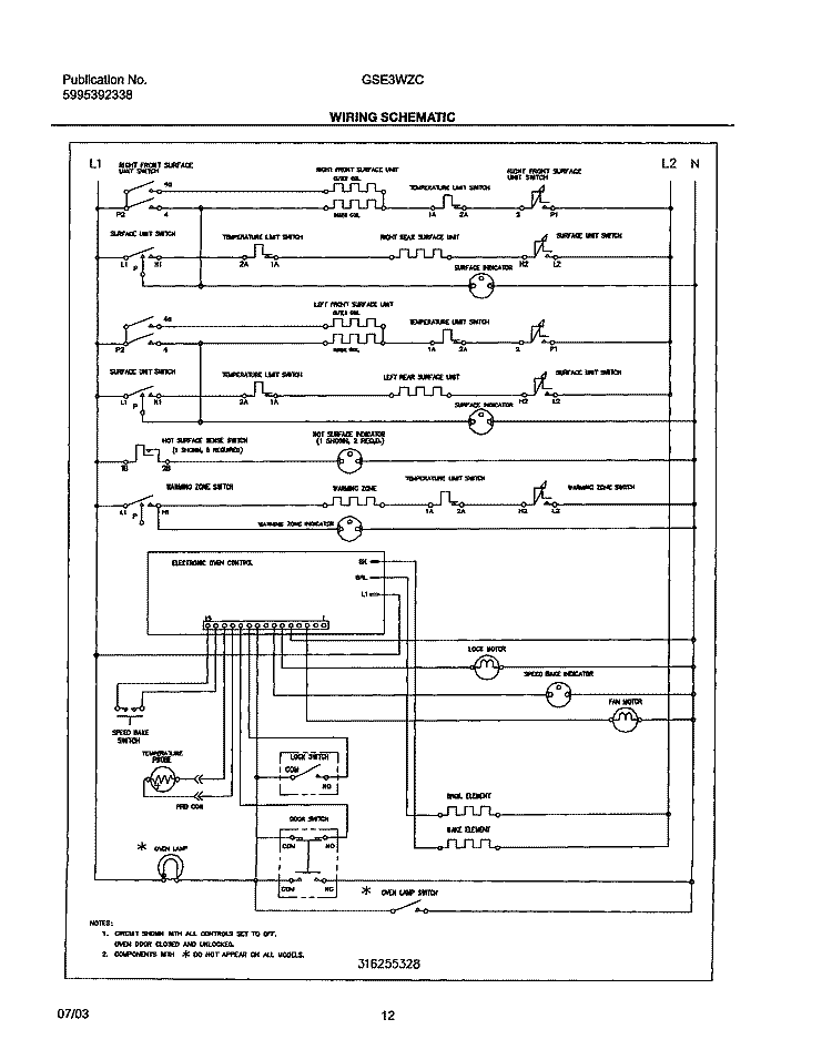 WIRING SCHEMATIC Diagram and Parts List for GSE3WZCSA  Frigidaire Range