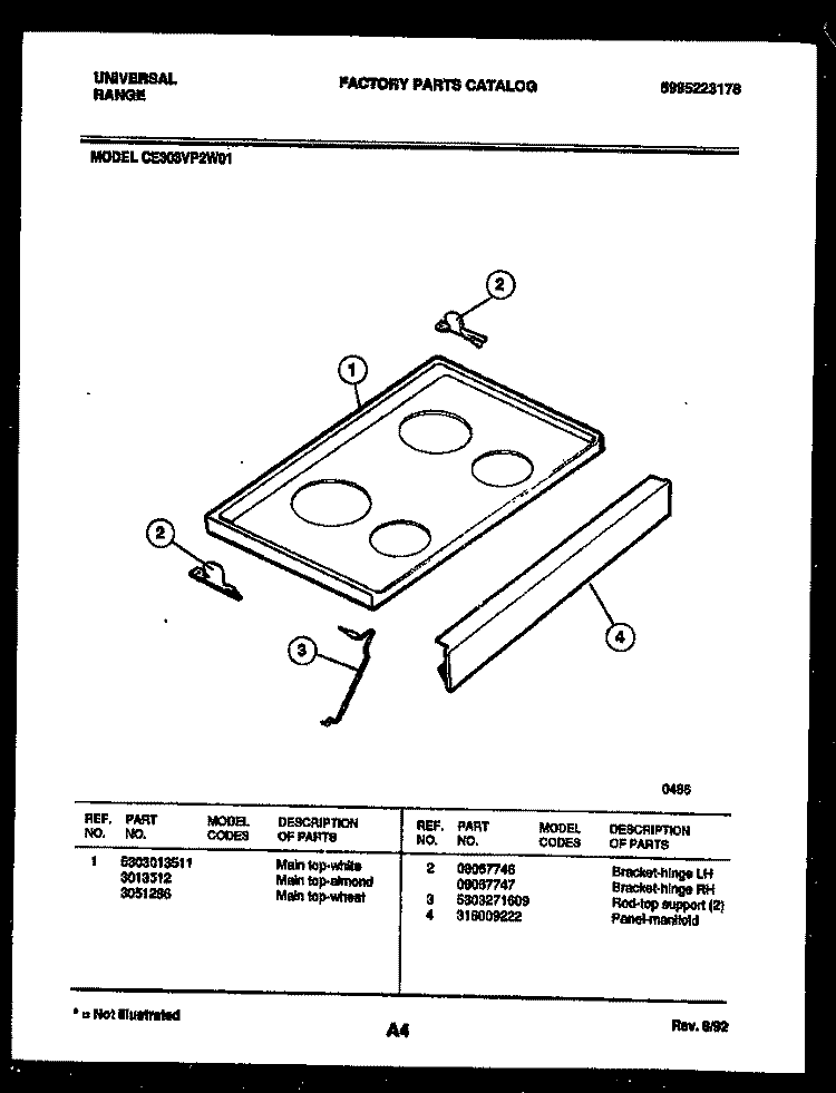COOKTOP PARTS Diagram and Parts List for CE303VP2H01  Frigidaire Range