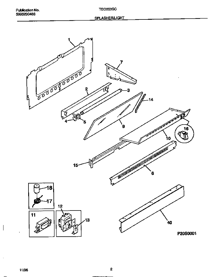 SPLASHER / LIGHT Diagram and Parts List for TEO353SCDD  Tappan Range
