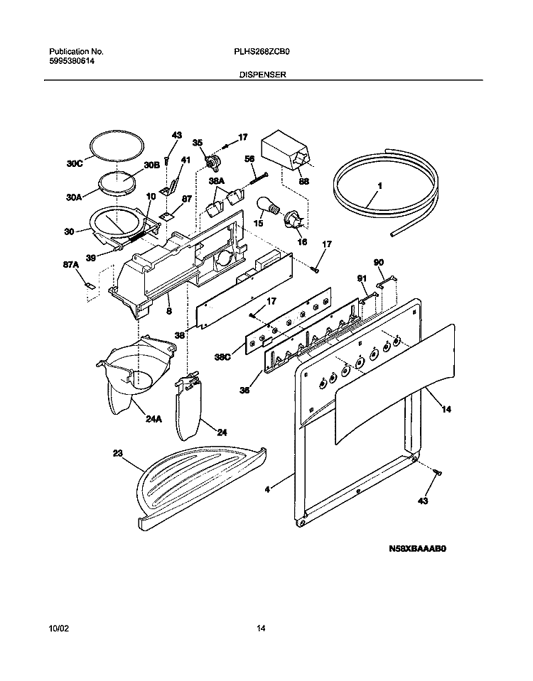 DISPENSER Diagram and Parts List for PLHS268ZCB0  Frigidaire Refrigerator