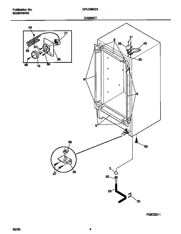 CABINET Diagram and Parts List for GFU09M2HW3  Gibson Freezer