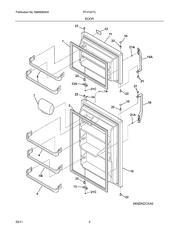 DOOR Diagram and Parts List for FFHI1817LB2  Frigidaire Refrigerator