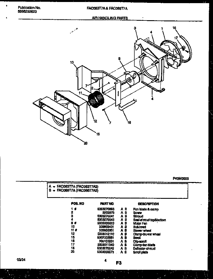 AIR HANDLING PARTS Diagram and Parts List for FAC086T7A2  Frigidaire Air Conditioner