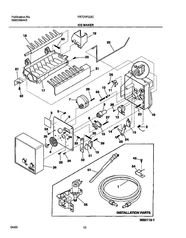 ICE MAKER Diagram and Parts List for FRT21FG3CW0  Frigidaire Refrigerator