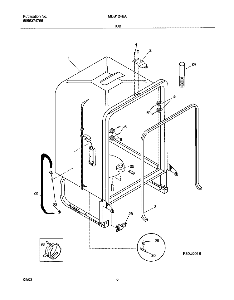 TUB Diagram and Parts List for MDB124BAB1  Uni Dishwasher
