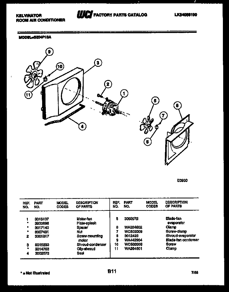 AIR HANDLING PARTS Diagram and Parts List for S204F1SA  Kelvinator Air Conditioner
