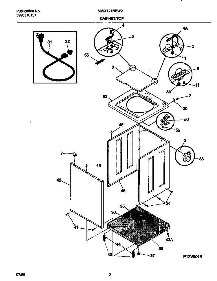 CABINET / TOP Diagram and Parts List for MWX121REW2  Frigidaire Washer