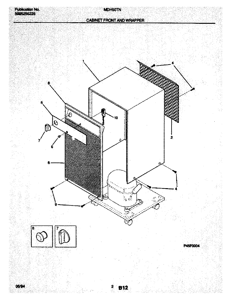 CABINET FRONT AND WRAPPER Diagram and Parts List for MDH50TN1  Frigidaire Dehumidifier