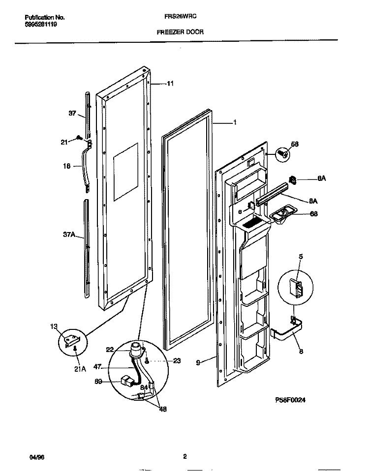 FREEZER DOOR Diagram and Parts List for FRS26WRCD2  Frigidaire Refrigerator