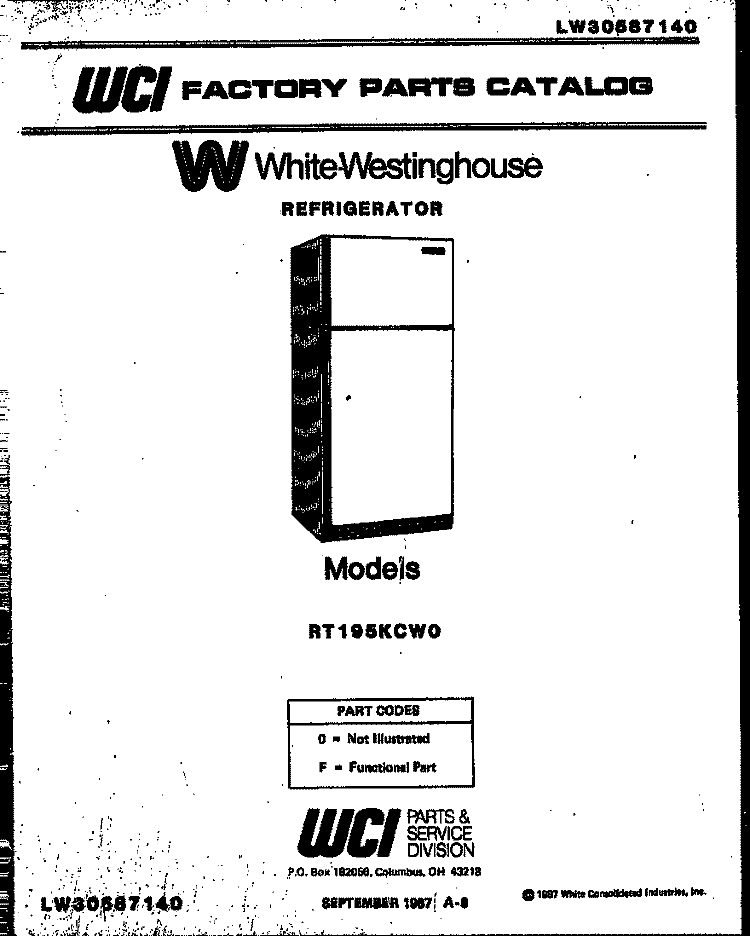 COVER Diagram and Parts List for RT195KCH0  Frigidaire Refrigerator