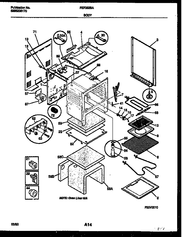 BODY PARTS Diagram and Parts List for FEF352BAWA  Frigidaire Range