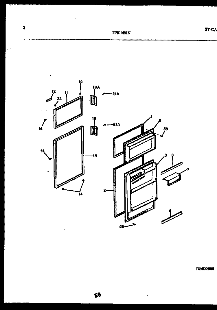 DOOR PARTS Diagram and Parts List for TPK140JN3D  Kelvinator Refrigerator