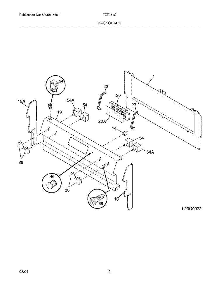 BACKGUARD Diagram and Parts List for FEF351CUC  Frigidaire Range