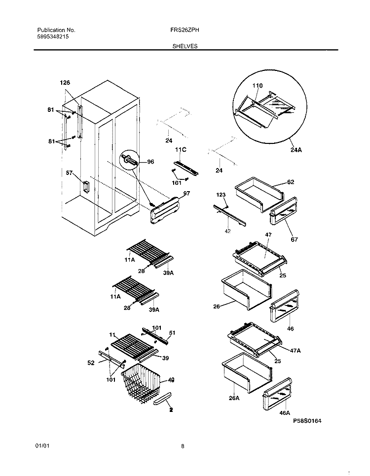 SHELVES Diagram and Parts List for FRS26ZPHD4  Frigidaire Refrigerator