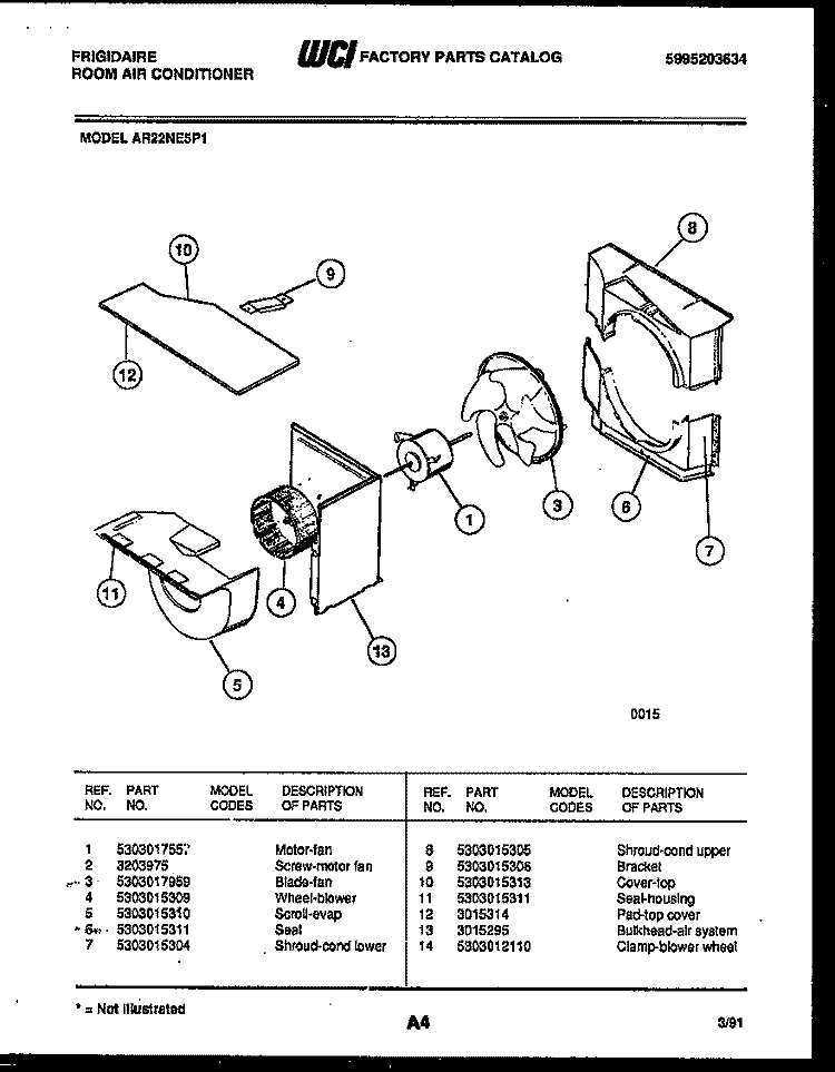 AIR HANDLING PARTS Diagram and Parts List for AR22NE5P1  Frigidaire Air Conditioner