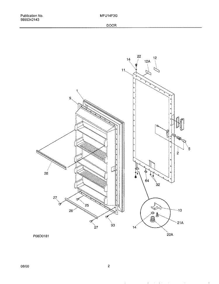 DOOR Diagram and Parts List for MFU14F3GW7  Frigidaire Freezer