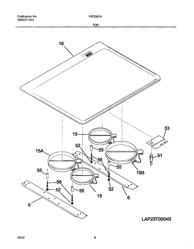 MAINTOP Diagram and Parts List for FED367AQD  Frigidaire Range