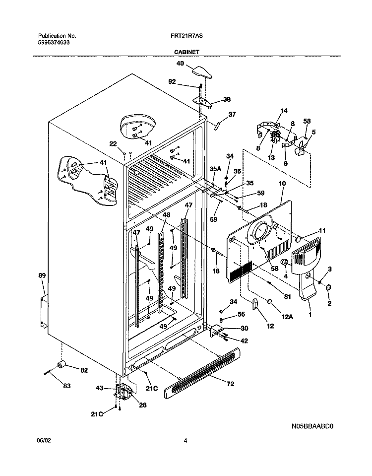 CABINET Diagram and Parts List for FRT21R7ASB5  Frigidaire Refrigerator