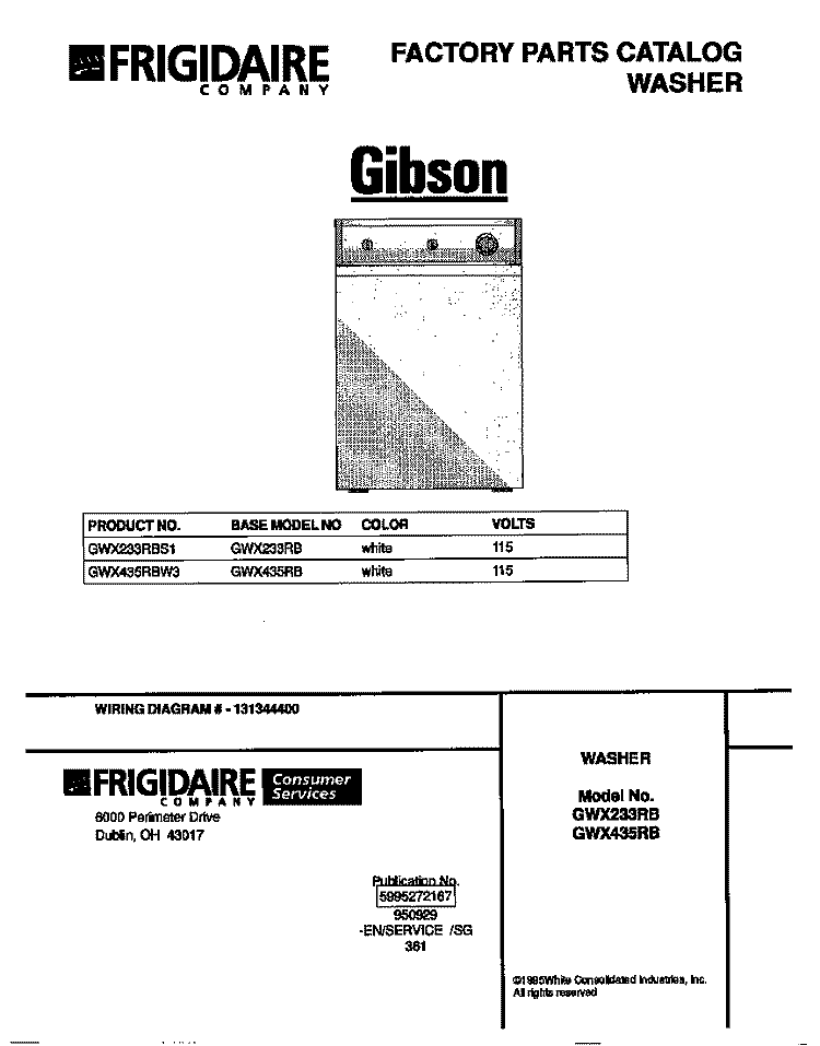 COVER Diagram and Parts List for GWX233RBS1  Gibson Washer