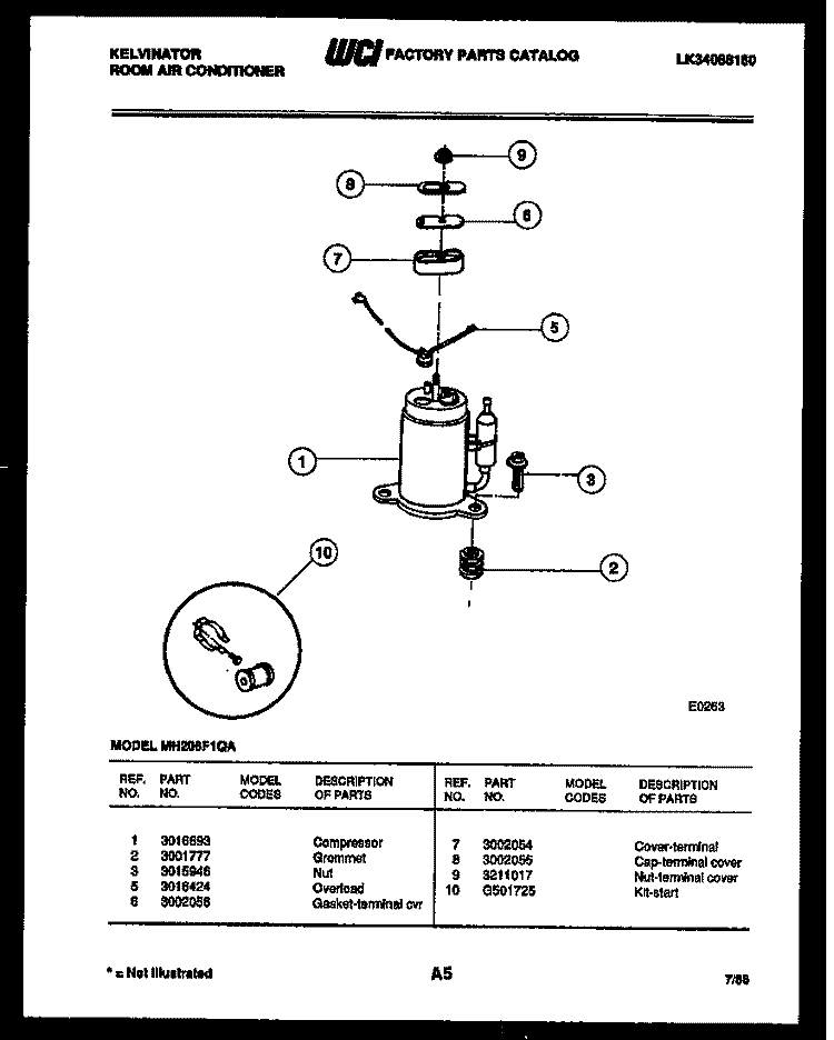 COMPRESSOR Diagram and Parts List for MH206F1QA  Kelvinator Air Conditioner