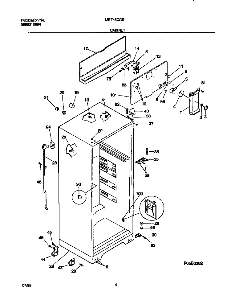 CABINET Diagram and Parts List for MRT16CGEW4  Frigidaire Refrigerator