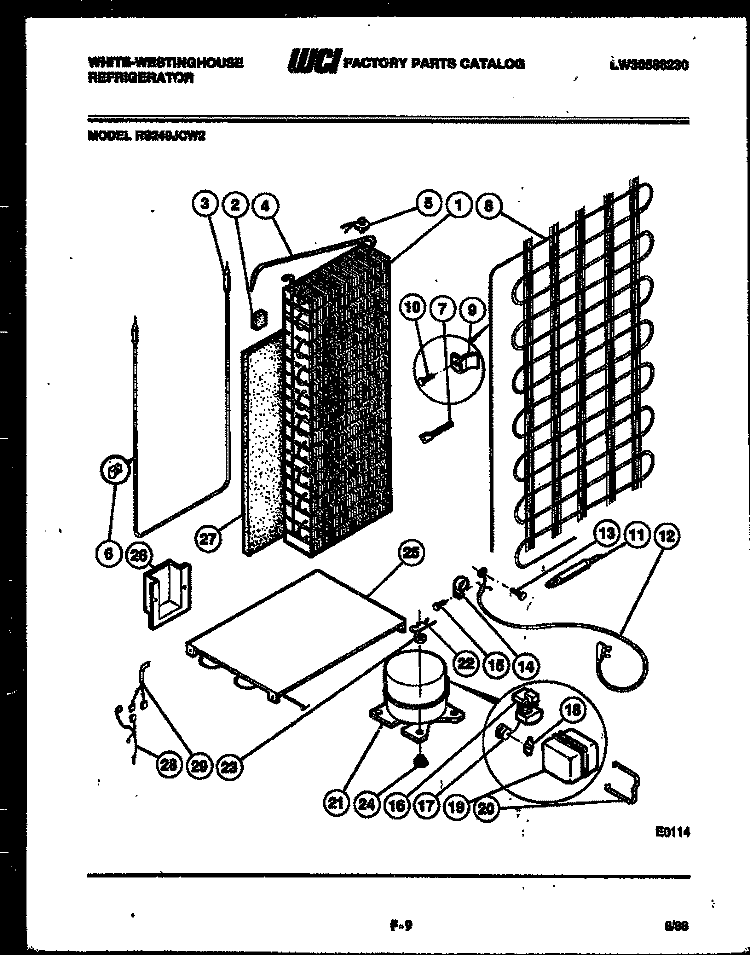 SYSTEM AND AUTOMATIC DEFROST PARTS Diagram and Parts List for RS249JCD2  Frigidaire Refrigerator