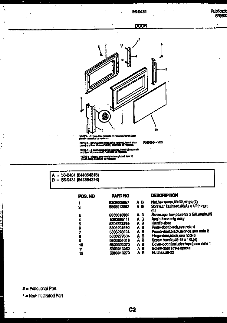 DOOR PARTS Diagram and Parts List for 56-9431-10-05  Tappan Microwave