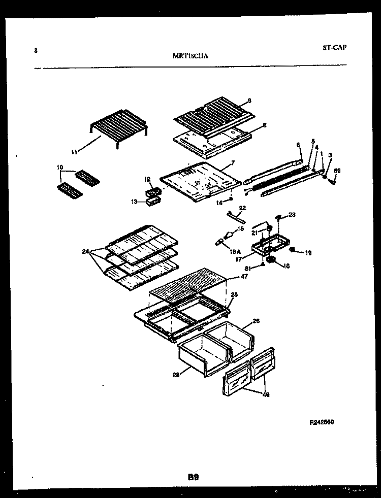 SHELVES AND SUPPORTS Diagram and Parts List for MRT18CHAZW0  Uni Refrigerator
