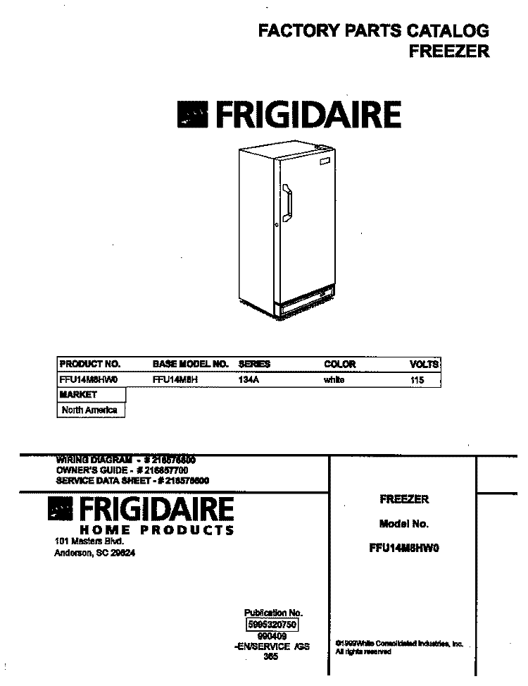 COVER Diagram and Parts List for FFU14M8HW0  Frigidaire Freezer