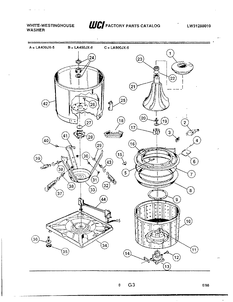 TUB DETAIL Diagram and Parts List for LA400JXH5  Frigidaire Washer