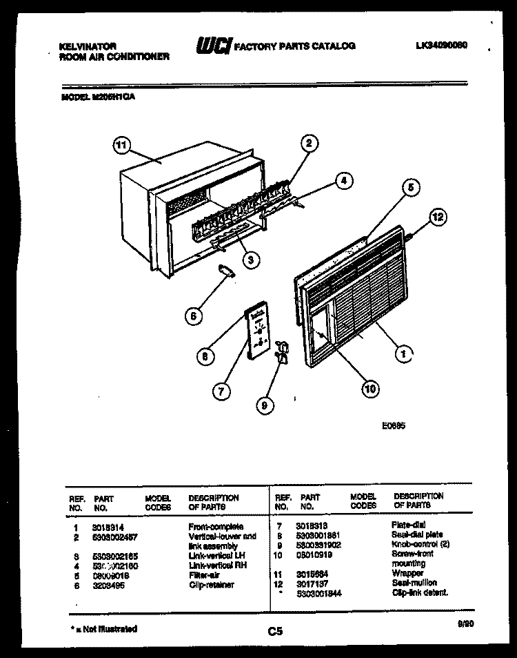 CABINET PARTS Diagram and Parts List for M205H1QA  Kelvinator Air Conditioner