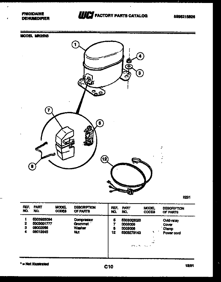 COMPRESSOR PARTS Diagram and Parts List for MR25N3  Frigidaire Dehumidifier