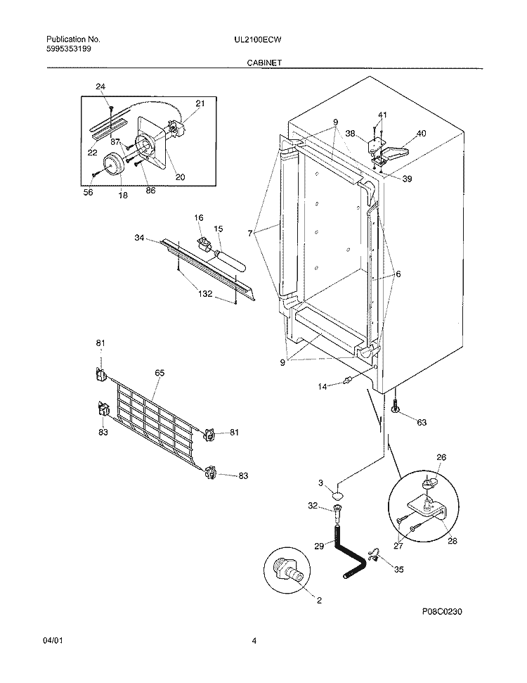 CABINET Diagram and Parts List for UL2100ECW3  Electrolux Freezer