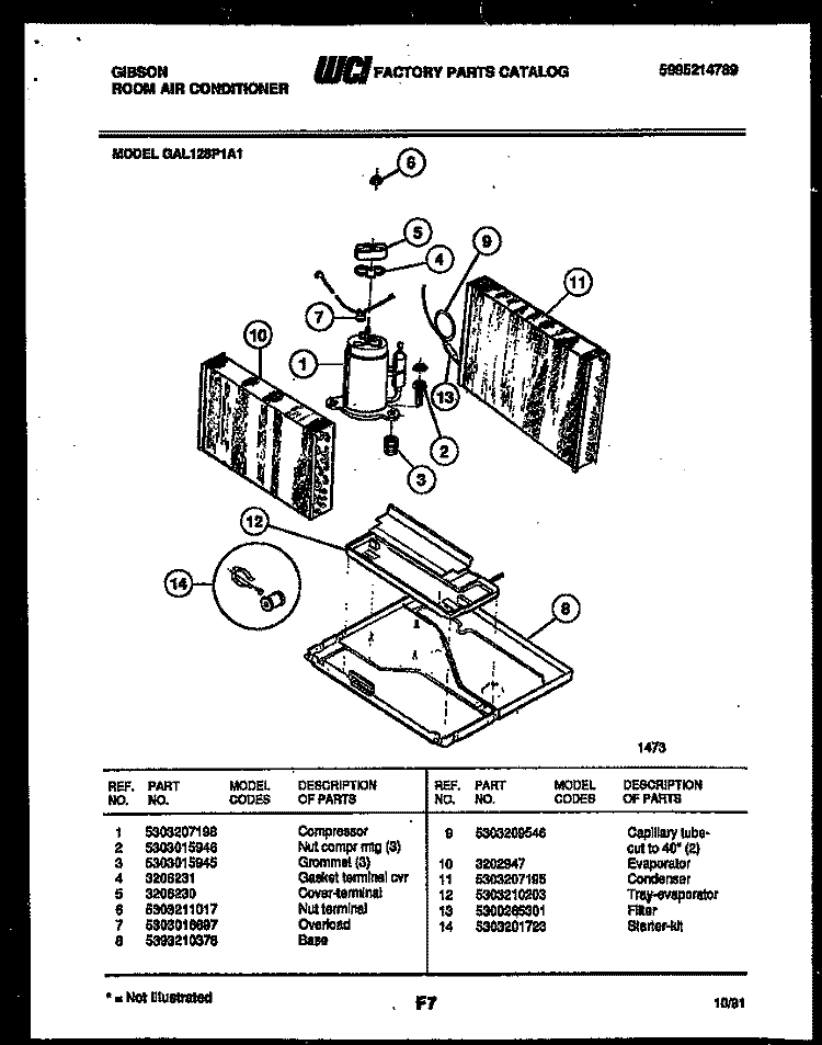 SYSTEM PARTS Diagram and Parts List for GAL128P1A1  Gibson Air Conditioner
