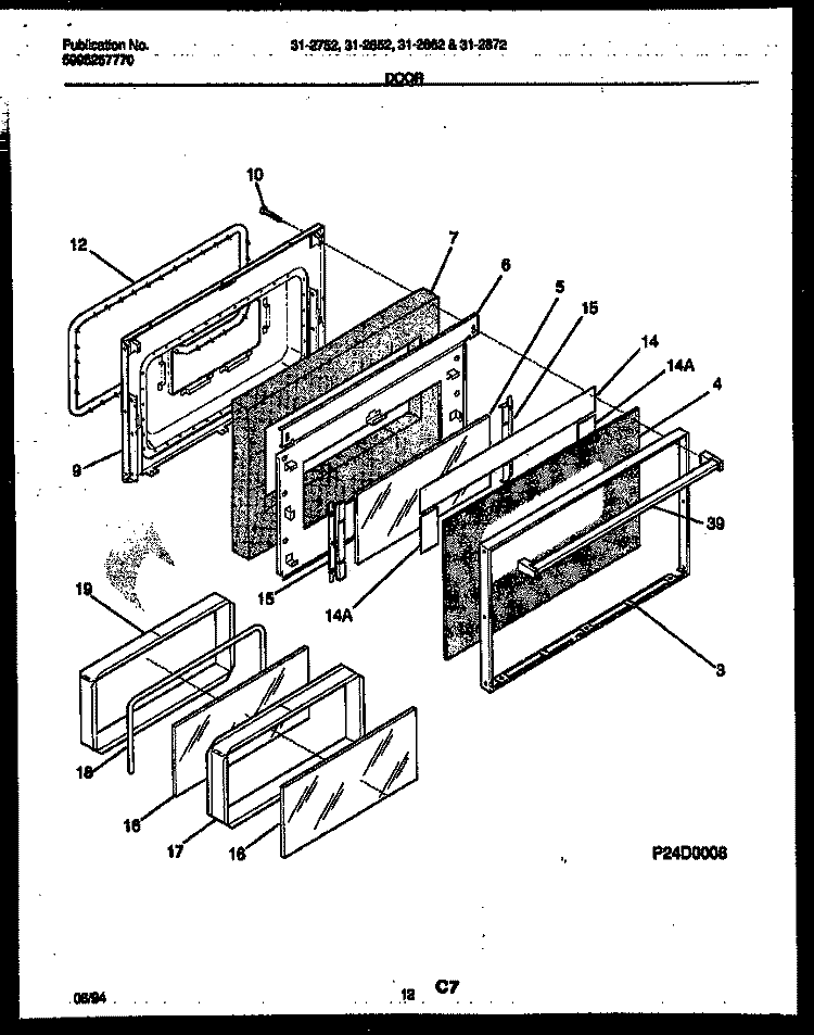 DOOR PARTS Diagram and Parts List for 31-2862-00-02  Tappan Range