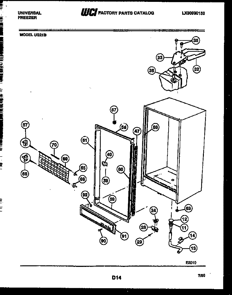 CABINET PARTS Diagram and Parts List for UG21B  Frigidaire Freezer