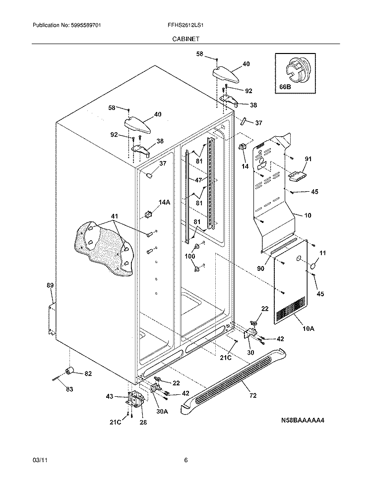 CABINET Diagram and Parts List for FFHS2612LS1  Frigidaire Refrigerator
