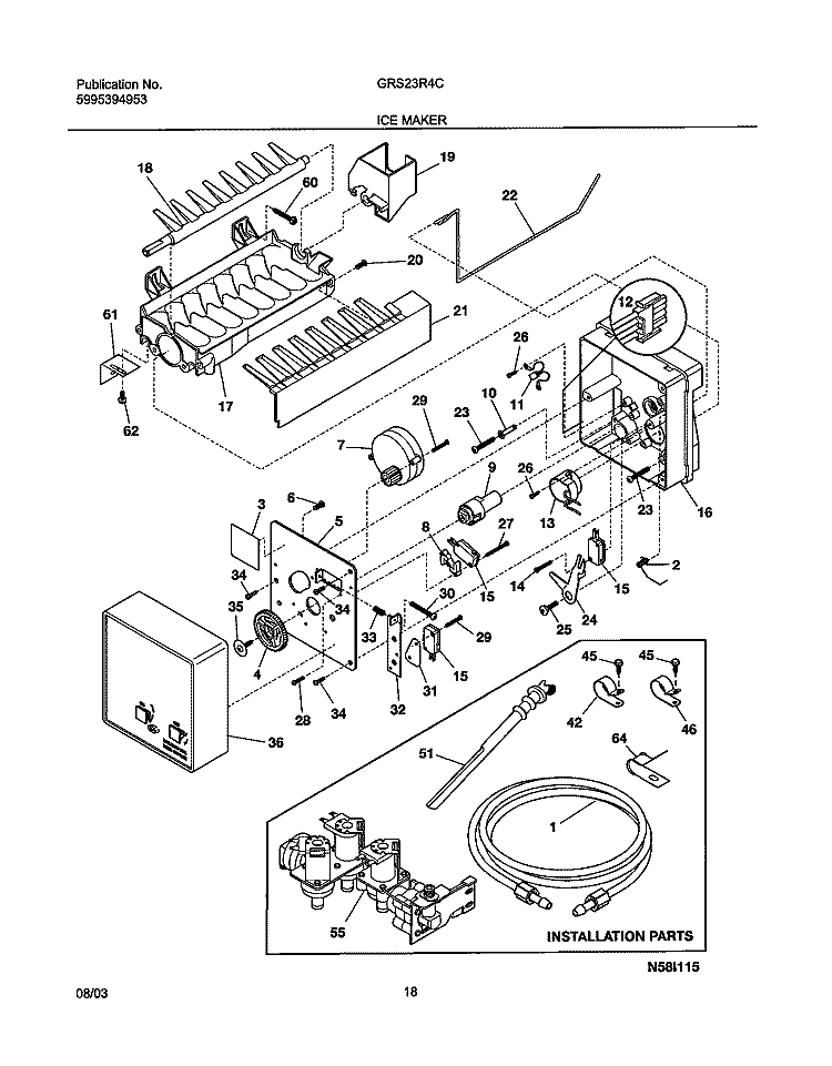 ICE MAKER Diagram and Parts List for GRS23R4CW2  Gibson Refrigerator
