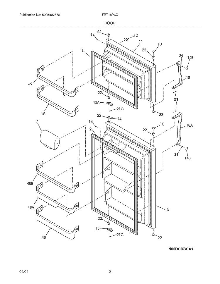 DOOR Diagram and Parts List for FRT18P6CW2  Frigidaire Refrigerator