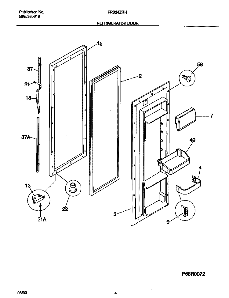 REFRIGERATOR DOOR Diagram and Parts List for FRS24ZRHB3  Frigidaire Refrigerator