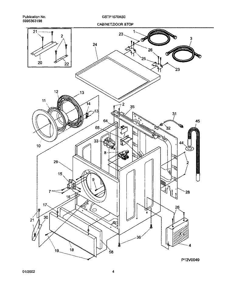 WSHR CAB, DOOR Diagram and Parts List for GSTF1670AS0  Frigidaire Washer
