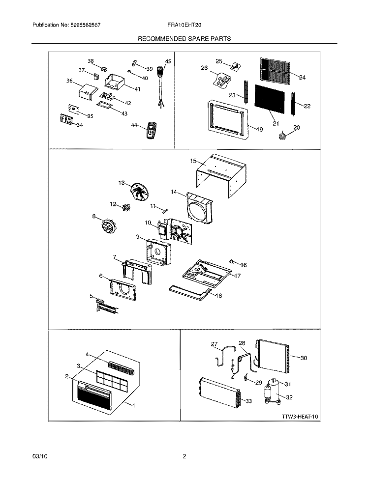 RECOMMENDED SPARE PARTS Diagram and Parts List for FRA10EHT20  Frigidaire Air Conditioner
