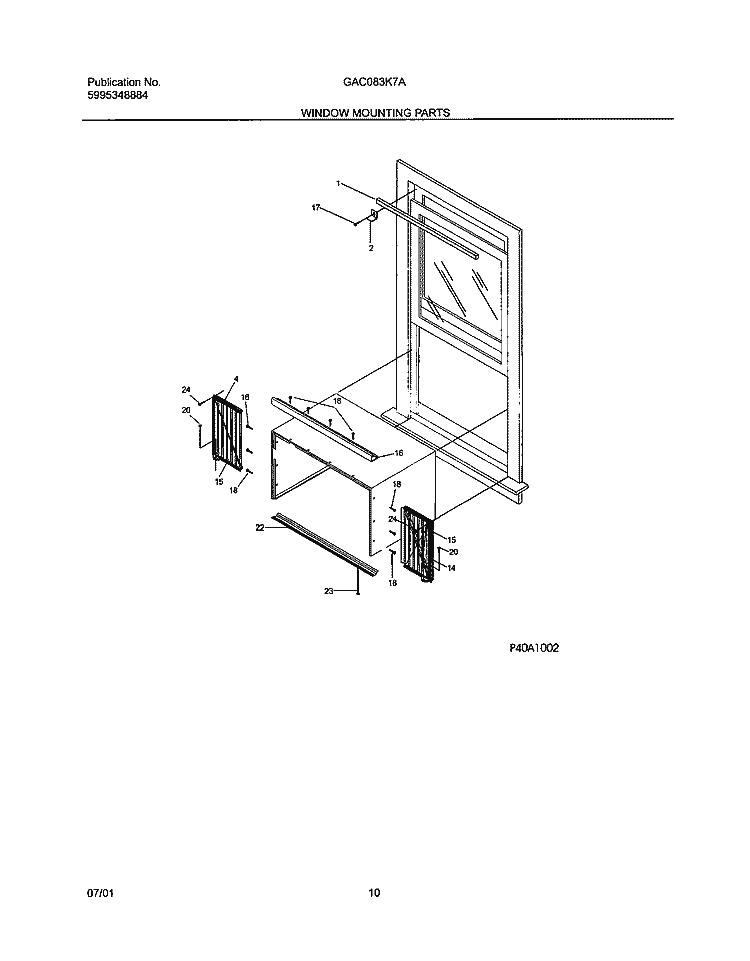 WINDOW MOUNTING Diagram and Parts List for GAC083K7A1  Gibson Air Conditioner